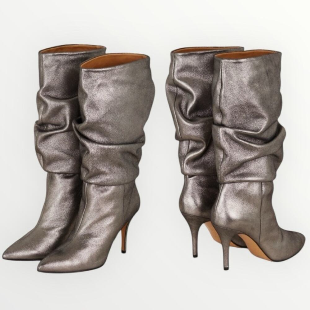 TORAL Knee High Slouch High Heel Boot in Metallic Silver Sz. 41 IT / 11 US
